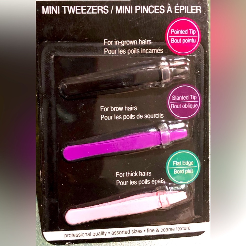 3piece pointed tip, slanted tip, flat edge mini tweezer set new‎